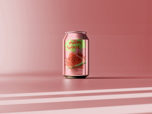 Metal can mockup on light background with soft shadows and editable color via Hue/Saturation in PSD file.