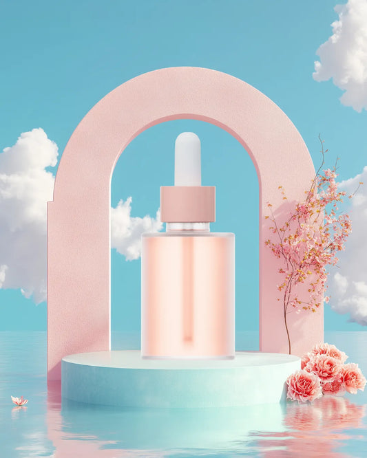 Pastel Summer Podium with Pink Arch and Flowers – Product Mockup Background