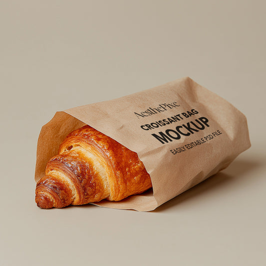 Croissant Bag Mockup | Realistic Bakery Packaging PSD Template